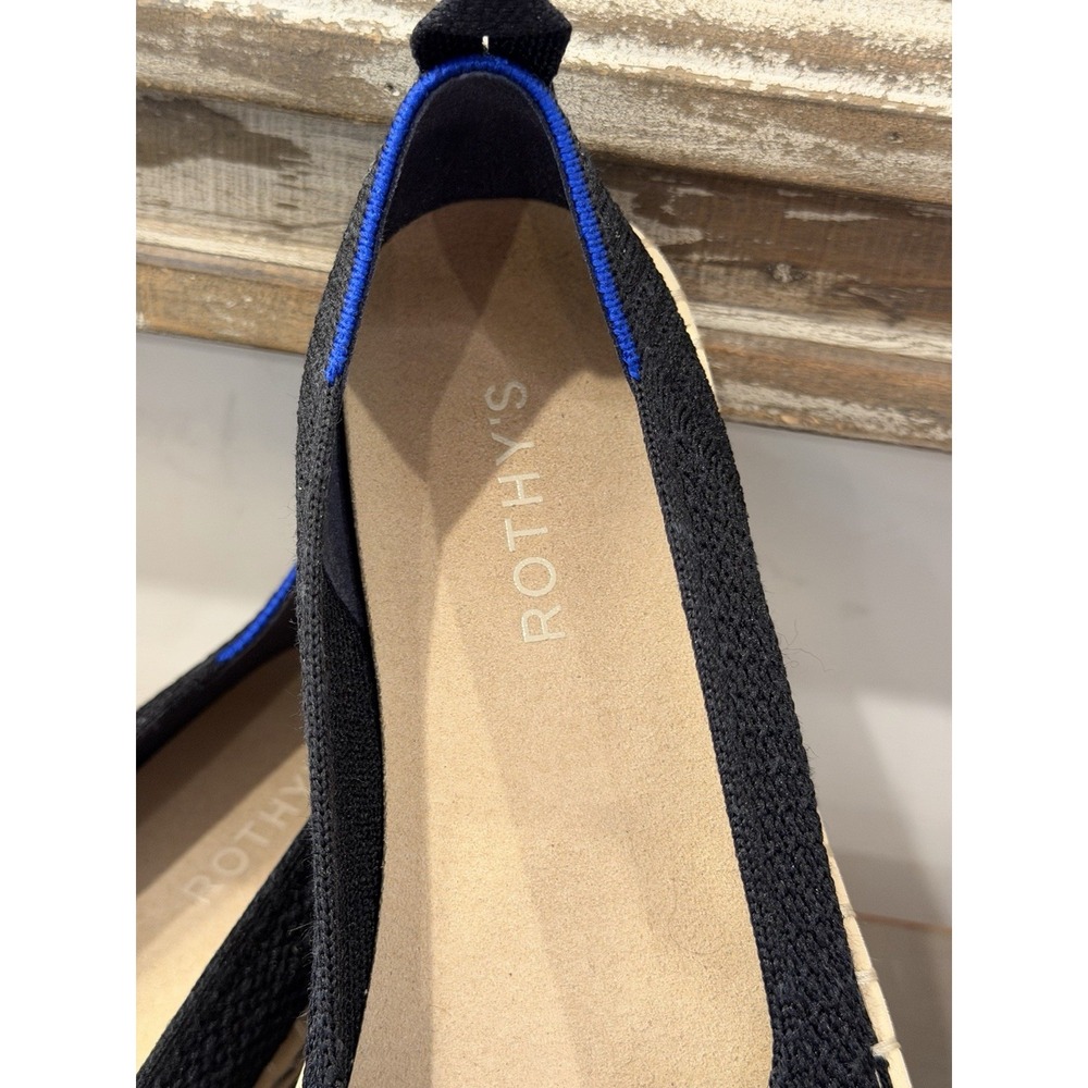 ROTHYS The Espadrille Black Slip on Summer Flats-Lace up Jute Comfort-US Sz 8.5 - Picture 2 of 10